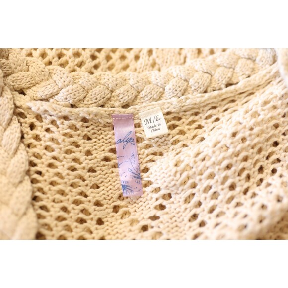 Alya Crochet Open Knit Fringe Long Cardigan Duster Coastal Boho Cottagecore M/L - Picture 11 of 11